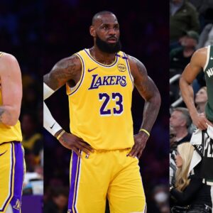 Luka Doncic (L), LeBron James (C), and Giannis Antetokounmpo (R)