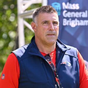 New England Patriots head coach Mike Vrabel heads to the practice fields for training camp at Gillette Stadium.