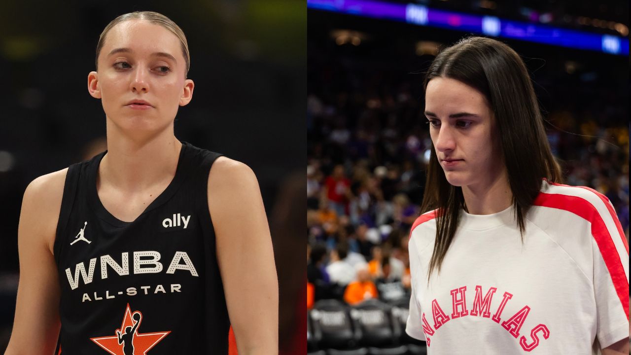 Paige Bueckers (L), Caitlin Clark (R)