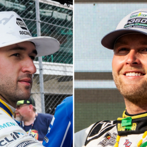 (L-R) NASCAR Cup Series drivers Chase Elliott and William Byron