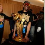 Oklahoma City Thunder forward Jalen Williams (8) celebrates after winning game seven of the 2025 NBA Finals against the Indiana Pacers at Paycom Center.