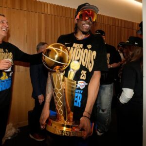 Oklahoma City Thunder forward Jalen Williams (8) celebrates after winning game seven of the 2025 NBA Finals against the Indiana Pacers at Paycom Center.