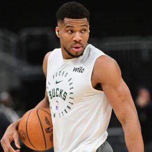 Milwaukee Bucks forward Giannis Antetokounmpo (34) warms up before game against the New Orleans Pelicans at Fiserv Forum.