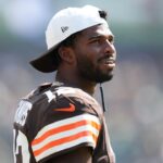 Cleveland Browns quarterback Shedeur Sanders (12) looks on against the Philadelphia Eagles during the game at Lincoln Financial Field.