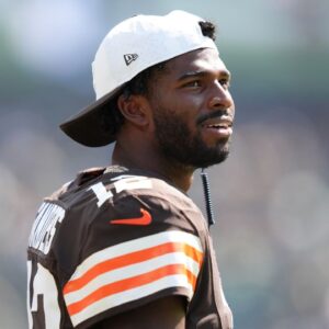 Cleveland Browns quarterback Shedeur Sanders (12) looks on against the Philadelphia Eagles during the game at Lincoln Financial Field.