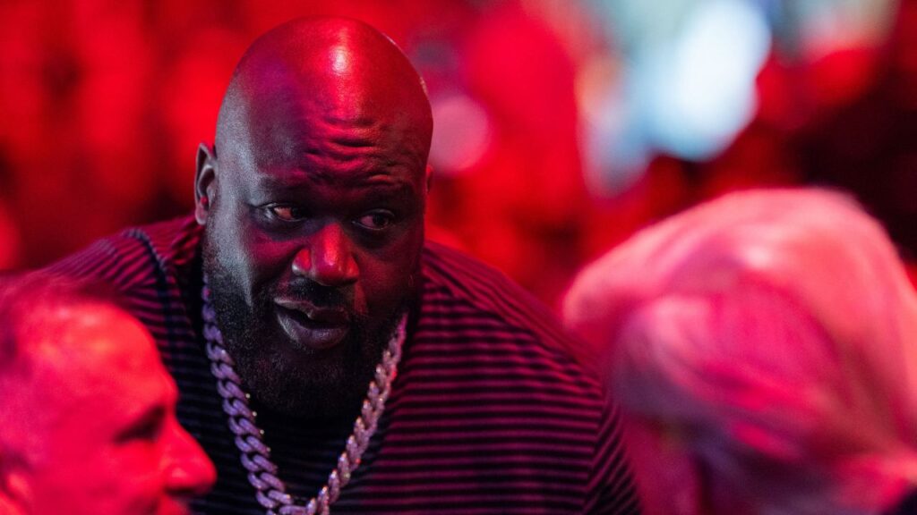 SHAQUILLE O NEAL and President Donald Trump attends UFC 314 at the Kaseya Center in Miami, Florida