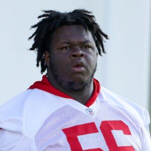 Tampa Bay Buccaneers defensive tackle Desmond Watson (56) looks on before training camp at AdventHealth Training Center.