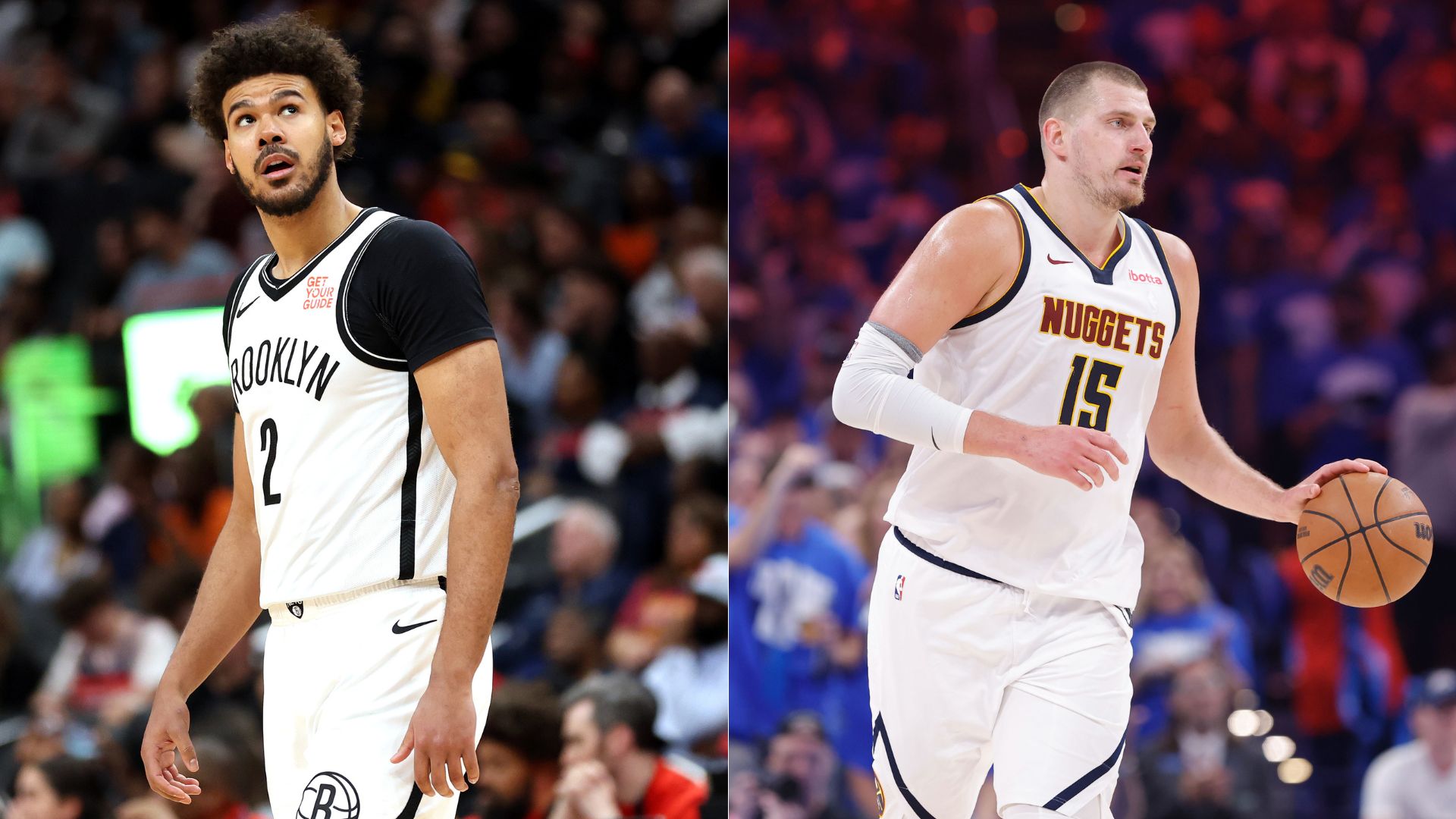 Cam Johnson (L) and Nikola Jokic (R)