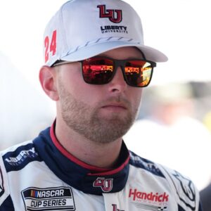 NASCAR Cup Series driver William Byron (24) stands in his pit box prior to practice for the Cook Out Southern 500 at Darlington Raceway.