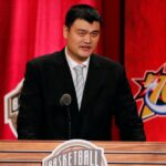 Yao Ming speaks during the 2016 Naismith Memorial Basketball Hall of Fame Enshrinement Ceremony at Springfield Symphony Hall.