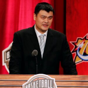 Yao Ming speaks during the 2016 Naismith Memorial Basketball Hall of Fame Enshrinement Ceremony at Springfield Symphony Hall.