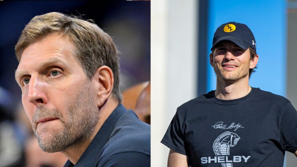 Dirk Nowitzki (L), Ashton Kutcher (R)