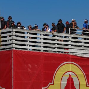 NASCAR Xfinity Series spotters look on from atop of the esses during the Mission 200 at The Glen at Watkins Glen International.