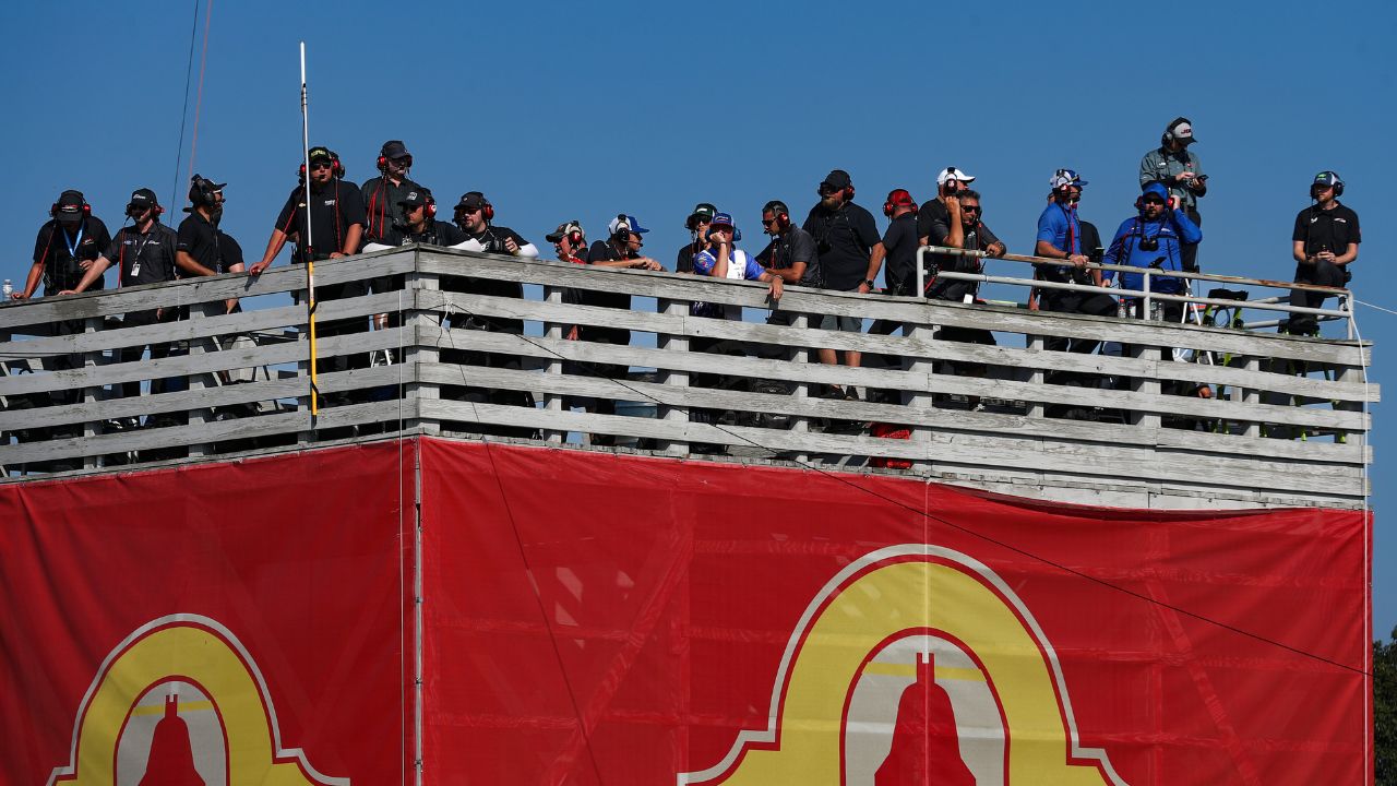 NASCAR Xfinity Series spotters look on from atop of the esses during the Mission 200 at The Glen at Watkins Glen International.