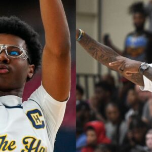 Bryce James (L), LeBron James (R)