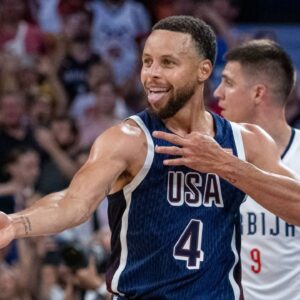 Serbien (SRB) Stephen Curry (USA, No.04) Jubel *** Olympic Games Paris 2024