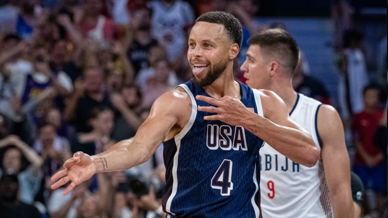 Serbien (SRB) Stephen Curry (USA, No.04) Jubel *** Olympic Games Paris 2024