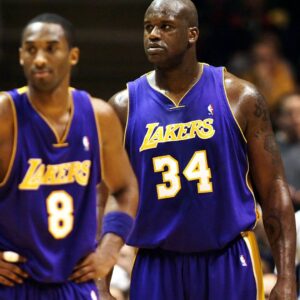 Shaquille O Neal (re.) und Kobe Bryant (beide Los Angeles Lakers) Basketball Herren NBA 2003 2004, New Jersey - Los Angeles Lakers