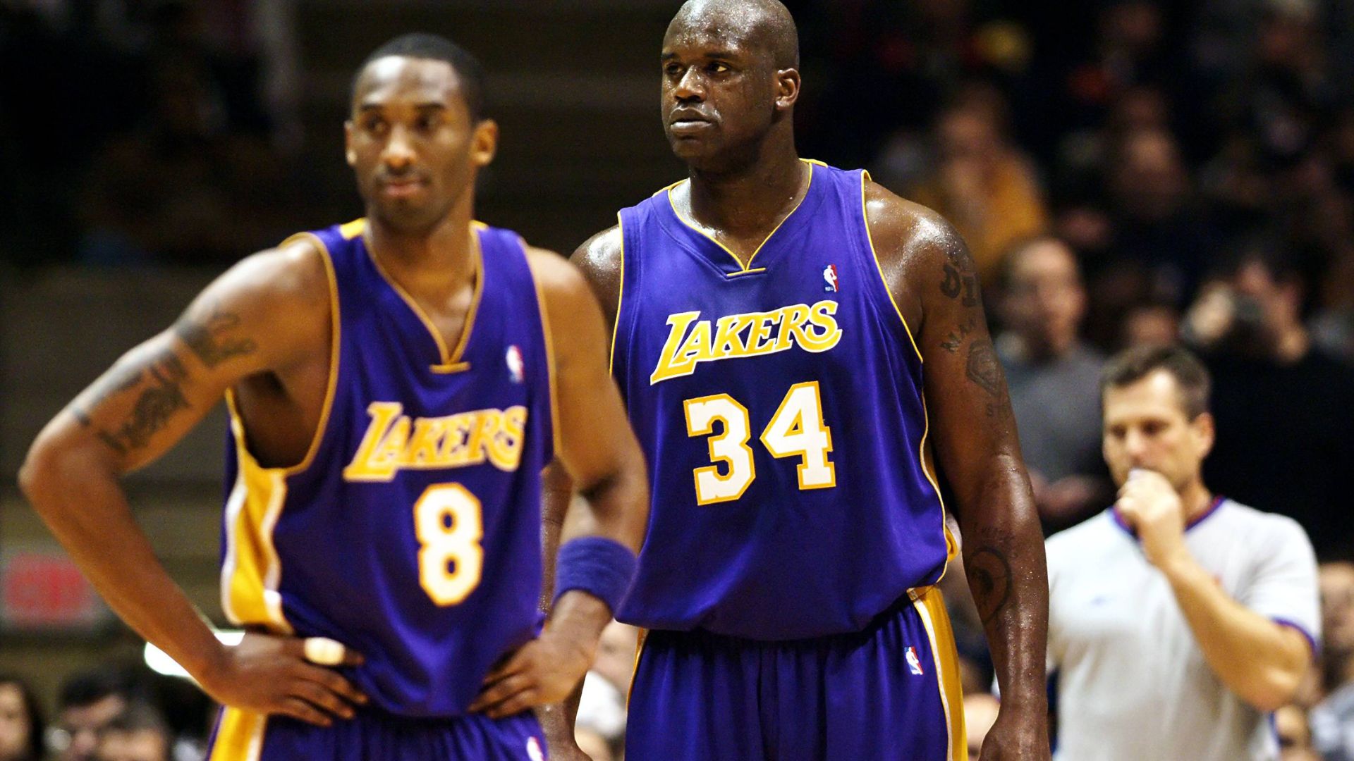 Shaquille O Neal (re.) und Kobe Bryant (beide Los Angeles Lakers) Basketball Herren NBA 2003 2004, New Jersey - Los Angeles Lakers