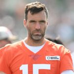 Cleveland Browns quarterback Joe Flacco (15) during training camp at CrossCountry Mortgage Campus.