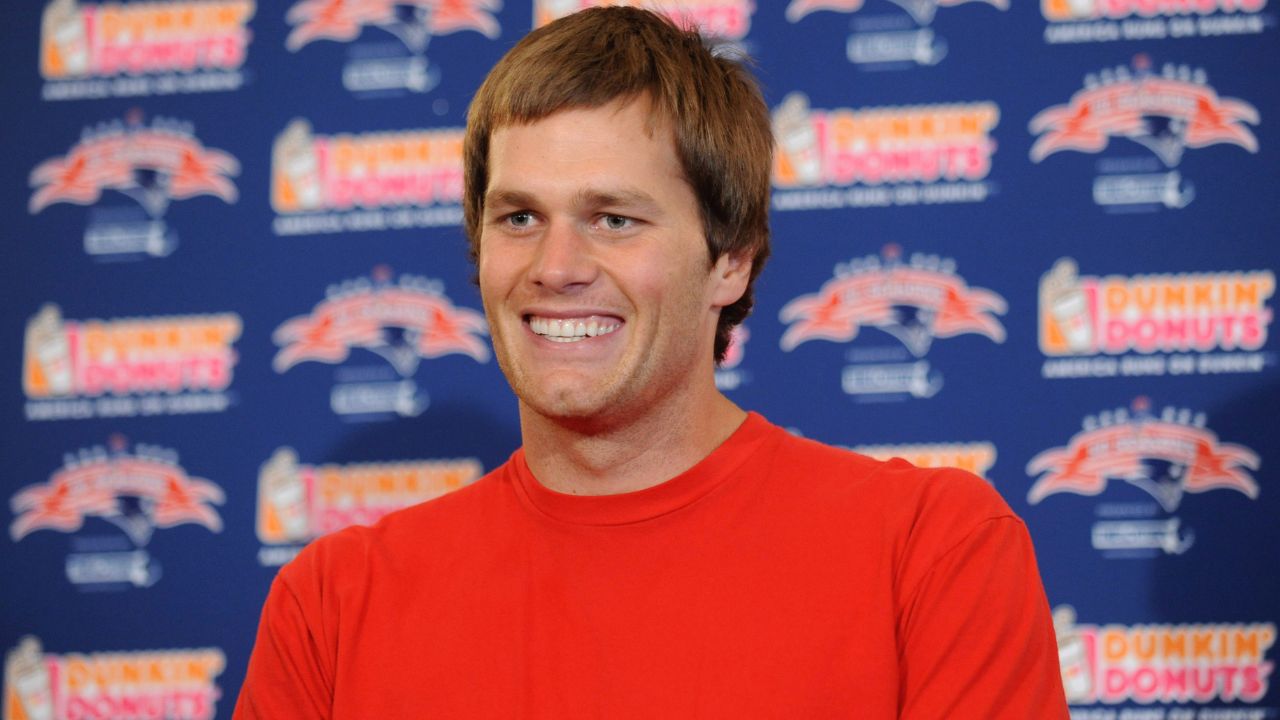 New England Patriots quarterback Tom Brady (12) at press conference at the Brit Oval before the NFL International Series game against the Tampa Bay Buccaneers on Oct. 25, 2009.