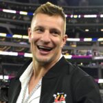 Rob Gronkowski on the field prior to the LA Bowl game between the California Golden Bears and the UNLV Rebels in the LA Bowl at SoFi Stadium.