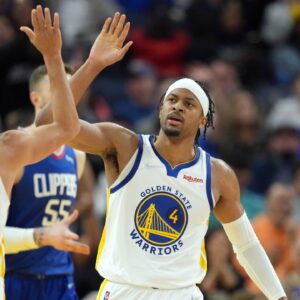 Moses Moody and Stephen Curry, GS Warriors