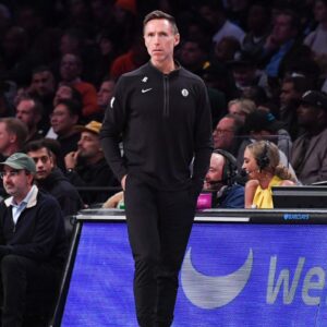 Brooklyn Nets head coach Steve Nash coaches against the Toronto Raptors during the second quarter at Barclays Center