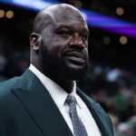 Shaquille O'Neal looks on before the game between the Boston Celtics and the Dallas Mavericks in game one of the 2024 NBA Finals at TD Garden.