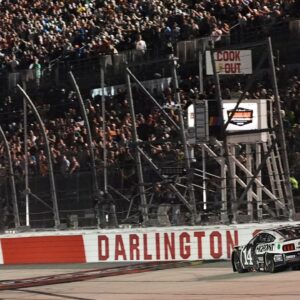 NASCAR Cup Series driver Chase Briscoe (14) crosses the start/finish line to win the Cook Out Southern 500 at Darlington Raceway.