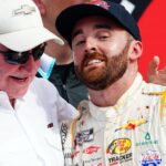 Team owner Richard Childress celebrates with NASCAR Cup Series driver Austin Dillon (3) after winning the Coke Zero Sugar 400 at Daytona International Speedway.