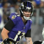 Aug 7, 2025; Baltimore, Maryland, USA; Baltimore Ravens quarterback Devin Leary (13) lines up under center against the Indianapolis Colts during the third quarter at M&T Bank Stadium.