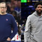 Nick Nurse (L) and Joel Embiid (R)
