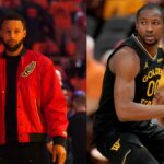 Stephen Curry (L), Jonathan Kuminga (R)