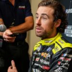 Ryan Blaney answers questions from the media during NASCAR Cup Series Playoff Media Day at Charlotte Convention Center.