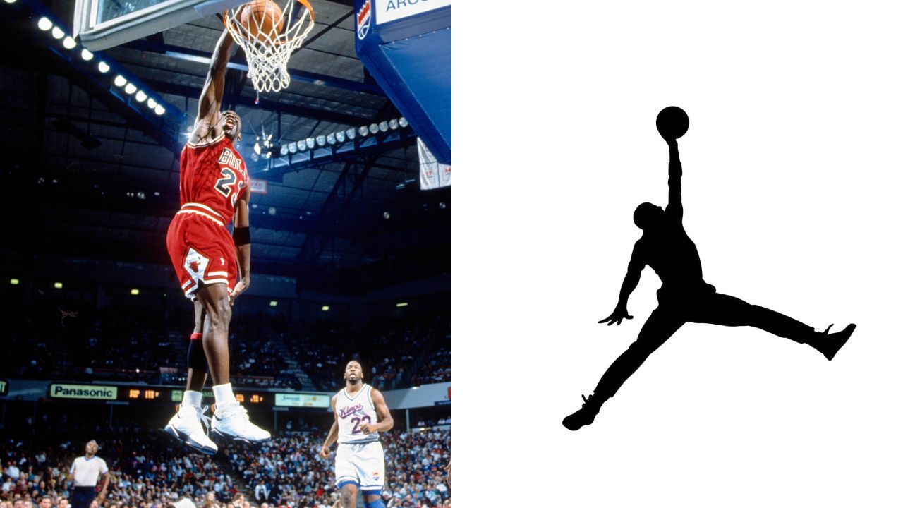 Michael Jordan (L), Air Jordan logo (R)