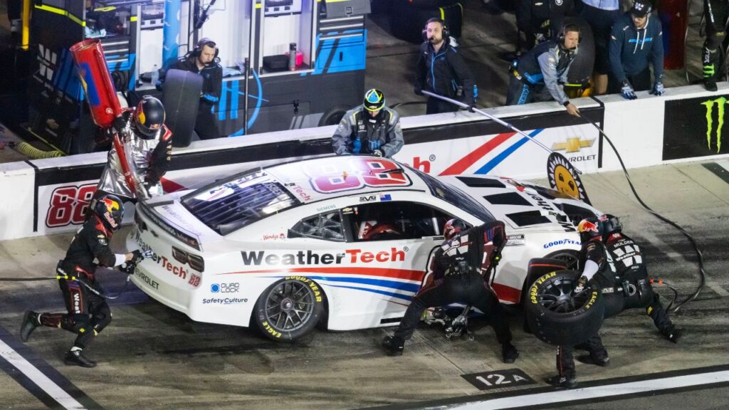 Trackhouse Racing's NASCAR Cup Series driver Shane van Gisbergen (88) pits during the Daytona 500 at Daytona International Speedway.