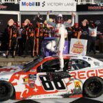 NASCAR Xfinity Series driver Connor Zilisch celebrates in victory lane after winning the Mission 200 at The Glen at Watkins Glen International.