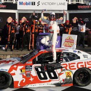 NASCAR Xfinity Series driver Connor Zilisch celebrates in victory lane after winning the Mission 200 at The Glen at Watkins Glen International.