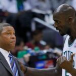 Boston Celtics head coach Doc Rivers (L) talks with Celtics power forward Kevin Garnett (5) on the sidelines against the Washington Wizards in the second half at Verizon Center. The Celtics won 94-86.