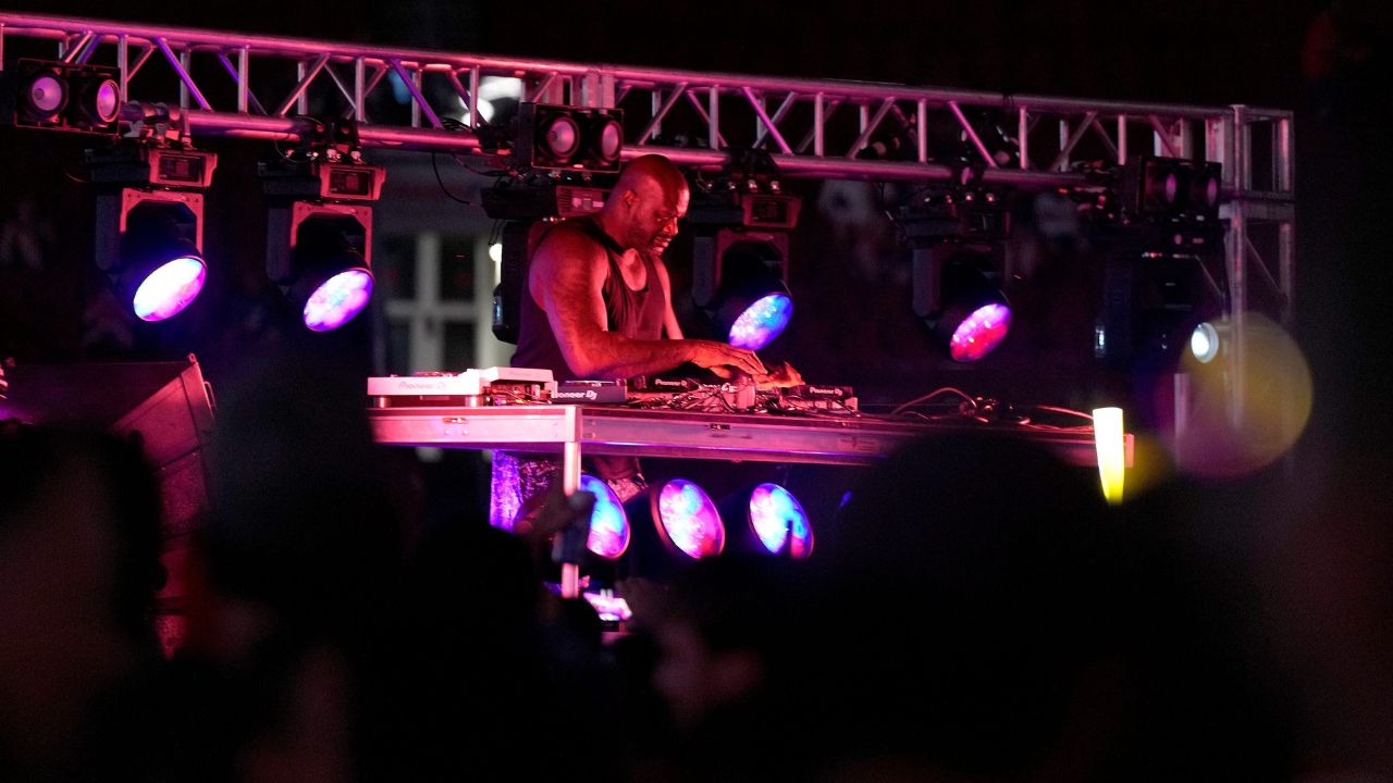 Shaquille O'Neal, also known as Diesel, entertains the crowd as he plays a wide variety of music after the Reds-Brewers game at Great American Ball Park Saturday, August 31, 2024.