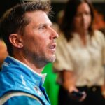 Denny Hamlin answers questions from the media during NASCAR Cup Series Playoff Media Day at Charlotte Convention Center.