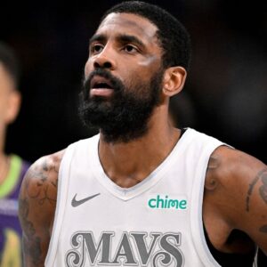 Dallas Mavericks guard Kyrie Irving (11) looks on during the second half against the New Orleans Pelicans at the American Airlines Center.