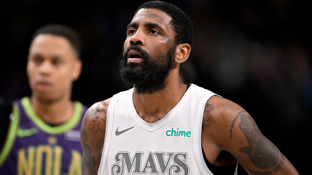 Dallas Mavericks guard Kyrie Irving (11) looks on during the second half against the New Orleans Pelicans at the American Airlines Center.