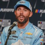 Ross Chastain answers questions from the media during NASCAR Cup Series Playoff Media Day at Charlotte Convention Center.