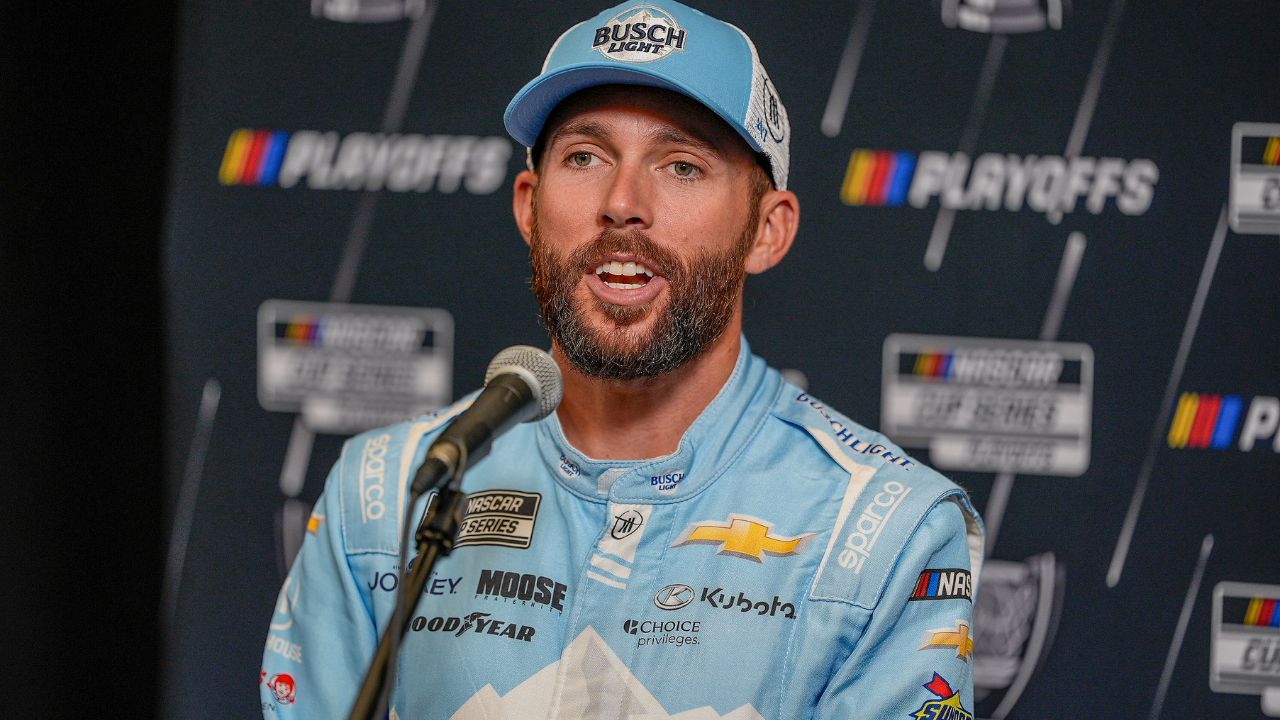 Ross Chastain answers questions from the media during NASCAR Cup Series Playoff Media Day at Charlotte Convention Center.