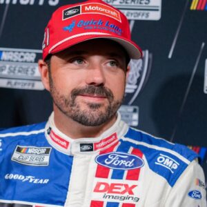 Josh Berry answers questions from the media during NASCAR Cup Series Playoff Media Day at Charlotte Convention Center.