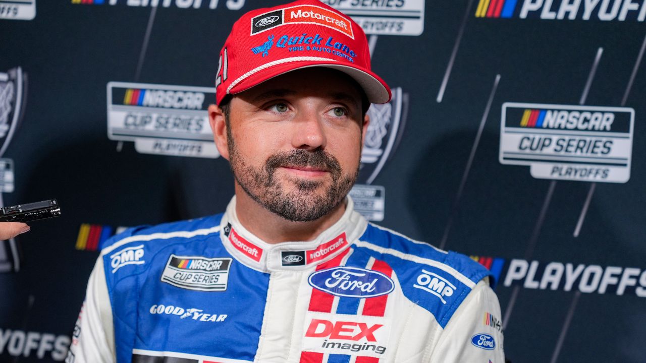 Josh Berry answers questions from the media during NASCAR Cup Series Playoff Media Day at Charlotte Convention Center.