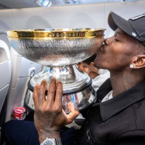 Dennis Schroder with the EuroBasket Trophy