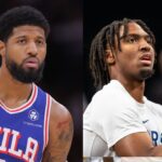 Paul George (L), Tyrese Maxey (R)
